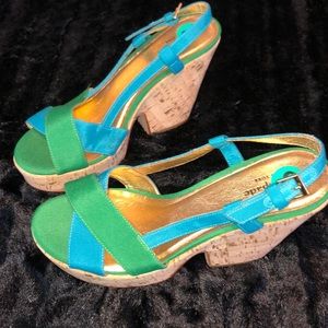 Kate spade blue and green cork sandals